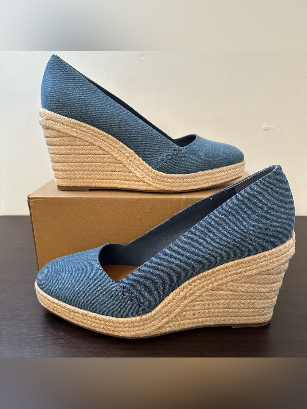 Lucky Brand Blue Denim Espadrille Wedge Pumps